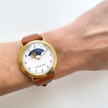 Load image into Gallery viewer, Vintage Unisex Tuscany Sun & Moon Phase Quartz Watch with Brown Leather Strap
