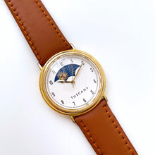 Load image into Gallery viewer, Vintage Unisex Tuscany Sun & Moon Phase Quartz Watch with Brown Leather Strap