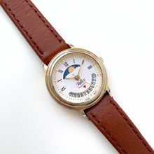Load image into Gallery viewer, Vintage Ladies' Reflex Moon Phase Quartz Watch with Brown Leather Strap