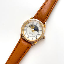 Load image into Gallery viewer, Vintage 90s Ladies' Imado Sun & Moon Phase Quartz Watch with Brown Leather Strap