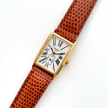 Load image into Gallery viewer, Ladies' Vintage Gold-Plated Tissot Quartz Watch with Rectangular Tank Dial and Brown Leather Strap