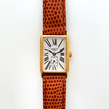 Load image into Gallery viewer, Ladies' Vintage Gold-Plated Tissot Quartz Watch with Rectangular Tank Dial and Brown Leather Strap