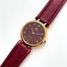 Load image into Gallery viewer, Vintage 1990s Gold-Plated Ladies' Givenchy 'Griffe' Quartz Watch with Burgundy Dial and Leather Strap