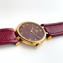Load image into Gallery viewer, Vintage 1990s Gold-Plated Ladies' Givenchy 'Griffe' Quartz Watch with Burgundy Dial and Leather Strap