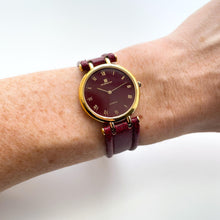 Load image into Gallery viewer, Vintage 1990s Gold-Plated Ladies' Givenchy 'Griffe' Quartz Watch with Burgundy Dial and Leather Strap