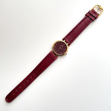 Load image into Gallery viewer, Vintage 1990s Gold-Plated Ladies' Givenchy 'Griffe' Quartz Watch with Burgundy Dial and Leather Strap