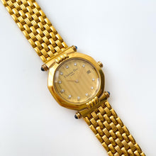 Load image into Gallery viewer, Vintage Gold-Plated Christian Dior Ladies' Quartz Watch with Crystal-Set Dial and Faceted Glass