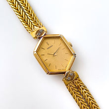 Load image into Gallery viewer, Rare 80s Gold-Plated Seiko Jewellery Quartz Watch with Hexagon Dial, Mesh Bracelet and 4 Diamonds