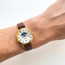 Load image into Gallery viewer, Ladies' 90s Sun & Moon Equinox Quartz Watch with Brown Leather Strap