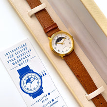 Load image into Gallery viewer, Vintage Unisex Gold-Tone Berkeley Moon Phase Quartz Watch With Brown Leather Strap