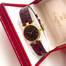 Load image into Gallery viewer, Cartier Must Vendome Vermeil - Gold-Plated Silver 925 with Brown/Burgundy Dial - With box and Papers