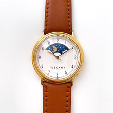 Load image into Gallery viewer, Vintage Unisex Tuscany Sun & Moon Phase Quartz Watch with Brown Leather Strap