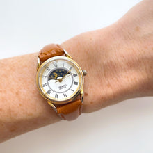 Load image into Gallery viewer, Vintage 90s Ladies' Imado Sun & Moon Phase Quartz Watch with Brown Leather Strap