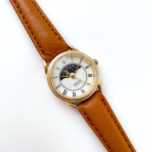 Load image into Gallery viewer, Vintage 90s Ladies' Imado Sun & Moon Phase Quartz Watch with Brown Leather Strap