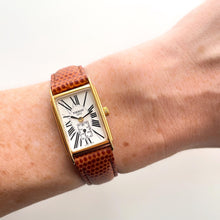 Load image into Gallery viewer, Ladies' Vintage Gold-Plated Tissot Quartz Watch with Rectangular Tank Dial and Brown Leather Strap