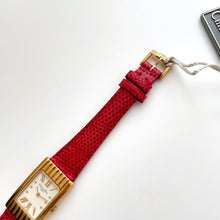 Load image into Gallery viewer, Vintage Christian Dior Gold-Plated Ladies' Quartz Watch with Red Leather Strap and Rectangular Tank Dial - Boxed
