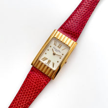 Load image into Gallery viewer, Vintage Christian Dior Gold-Plated Ladies' Quartz Watch with Red Leather Strap and Rectangular Tank Dial - Boxed