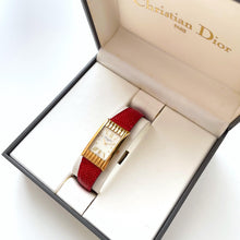 Load image into Gallery viewer, Vintage Christian Dior Gold-Plated Ladies' Quartz Watch with Red Leather Strap and Rectangular Tank Dial - Boxed