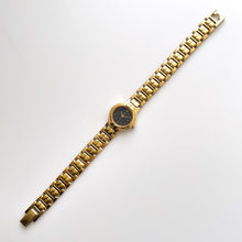 Load image into Gallery viewer, Vintage 00s Gold-Plated Ladies' Seiko Quartz Watch with Black Dial and Thin Bracelet