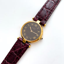 Load image into Gallery viewer, Cartier Must Vendome Vermeil - Gold-Plated Silver 925 with Brown/Burgundy Dial - With box and Papers