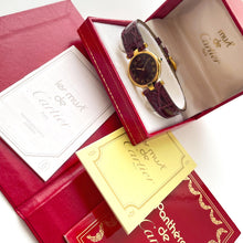 Load image into Gallery viewer, Cartier Must Vendome Vermeil - Gold-Plated Silver 925 with Brown/Burgundy Dial - With box and Papers
