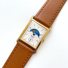 Load image into Gallery viewer, Vintage Unisex Gruen Sun & Moon Quartz Watch with Rectangular Dial
