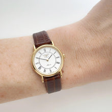 Load image into Gallery viewer, Vintage Ladies' Gold-Plated Longines Presence Quartz Watch with Brown Leather Strap