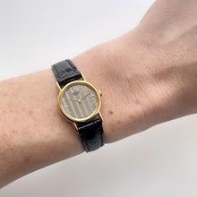 Load image into Gallery viewer, Vintage Gold-Plated Ladies' Seiko Quartz Watch with Striped Dial and Black Leather Strap
