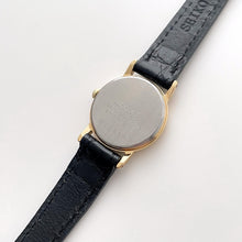 Load image into Gallery viewer, Vintage Gold-Plated Ladies' Seiko Quartz Watch with Striped Dial and Black Leather Strap