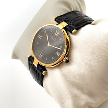 Load image into Gallery viewer, Cartier Must Vendome Vermeil - Gold-Plated Silver 925 with Black Dial and Leather Strap