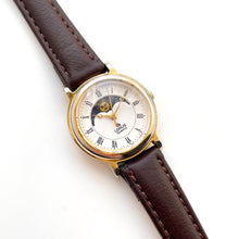 Load image into Gallery viewer, Vintage Ladies' Gold-Plated Lorus Sun & Moon Quartz Watch with Brown Leather Strap