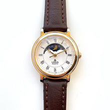 Load image into Gallery viewer, Vintage Ladies' Gold-Plated Lorus Sun & Moon Quartz Watch with Brown Leather Strap