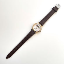 Load image into Gallery viewer, Vintage Ladies' Gold-Plated Lorus Sun & Moon Quartz Watch with Brown Leather Strap