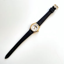Load image into Gallery viewer, Vintage Ladies' Gold-Plated Lorus Sun & Moon Quartz Watch with Black Leather Strap