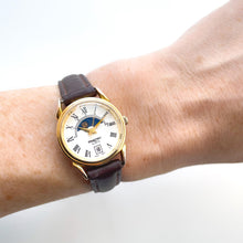 Load image into Gallery viewer, Vintage Constant Sun & Moon Phase Quartz Watch with Brown Leather Strap