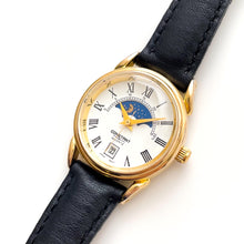 Load image into Gallery viewer, Vintage Constant Sun & Moon Phase Quartz Watch with Black Leather Strap