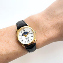 Load image into Gallery viewer, Vintage Constant Sun & Moon Phase Quartz Watch with Black Leather Strap