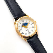 Load image into Gallery viewer, Vintage Constant Sun & Moon Phase Quartz Watch with Black Leather Strap