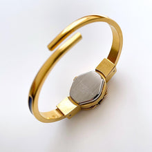 Load image into Gallery viewer, Vintage R. Müller Quartz Watch with Blue Enamel Floral Design, Concealed Dial and Gold-Plated Bangle Bracelet