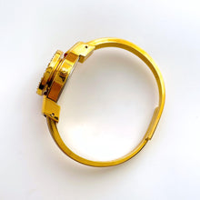 Load image into Gallery viewer, Vintage André Mouche Quartz Watch with Burgundy Enamel Floral Design, Concealead Dial and Gold-Plated Bangle Bracelet