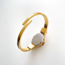 Load image into Gallery viewer, Vintage Quartz Watch with Black and Green Enamel Floral Design, Concealed Dial and Gold-Plated Bangle Bracelet