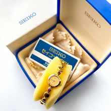 Load image into Gallery viewer, Rare 90s Gold-Plated Seiko Jewellery Quartz Watch with Tiny Dial, Thin Beaded Bracelet and 2 Rubies