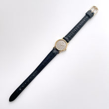 Load image into Gallery viewer, Vintage Gold-Plated Ladies' Seiko Quartz Watch with Striped Dial and Black Leather Strap