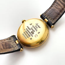 Load image into Gallery viewer, Cartier Must Vendome Vermeil - Gold-Plated Silver 925 with Black Dial and Leather Strap