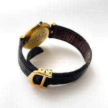 Load image into Gallery viewer, Cartier Must Vendome Vermeil - Gold-Plated Silver 925 with Black Dial and Leather Strap