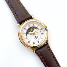 Load image into Gallery viewer, Vintage Ladies' Gold-Plated Lorus Sun & Moon Quartz Watch with Brown Leather Strap