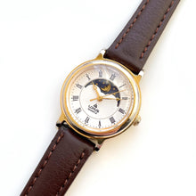 Load image into Gallery viewer, Vintage Ladies' Gold-Plated Lorus Sun & Moon Quartz Watch with Brown Leather Strap