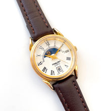 Load image into Gallery viewer, Vintage Constant Sun & Moon Phase Quartz Watch with Brown Leather Strap