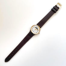 Load image into Gallery viewer, Vintage Unisex Gold-Tone Moon Phase Quartz Watch With Dark Brown Leather Strap