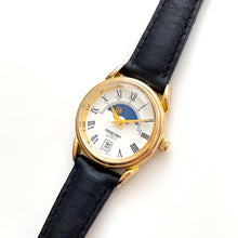 Load image into Gallery viewer, Vintage Constant Sun & Moon Phase Quartz Watch with Black Leather Strap